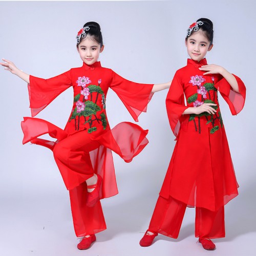 Kids  Chinese folk dance dresses fairy stage performance cosplay traditional red green fairy photos cosplay dancing costumes
